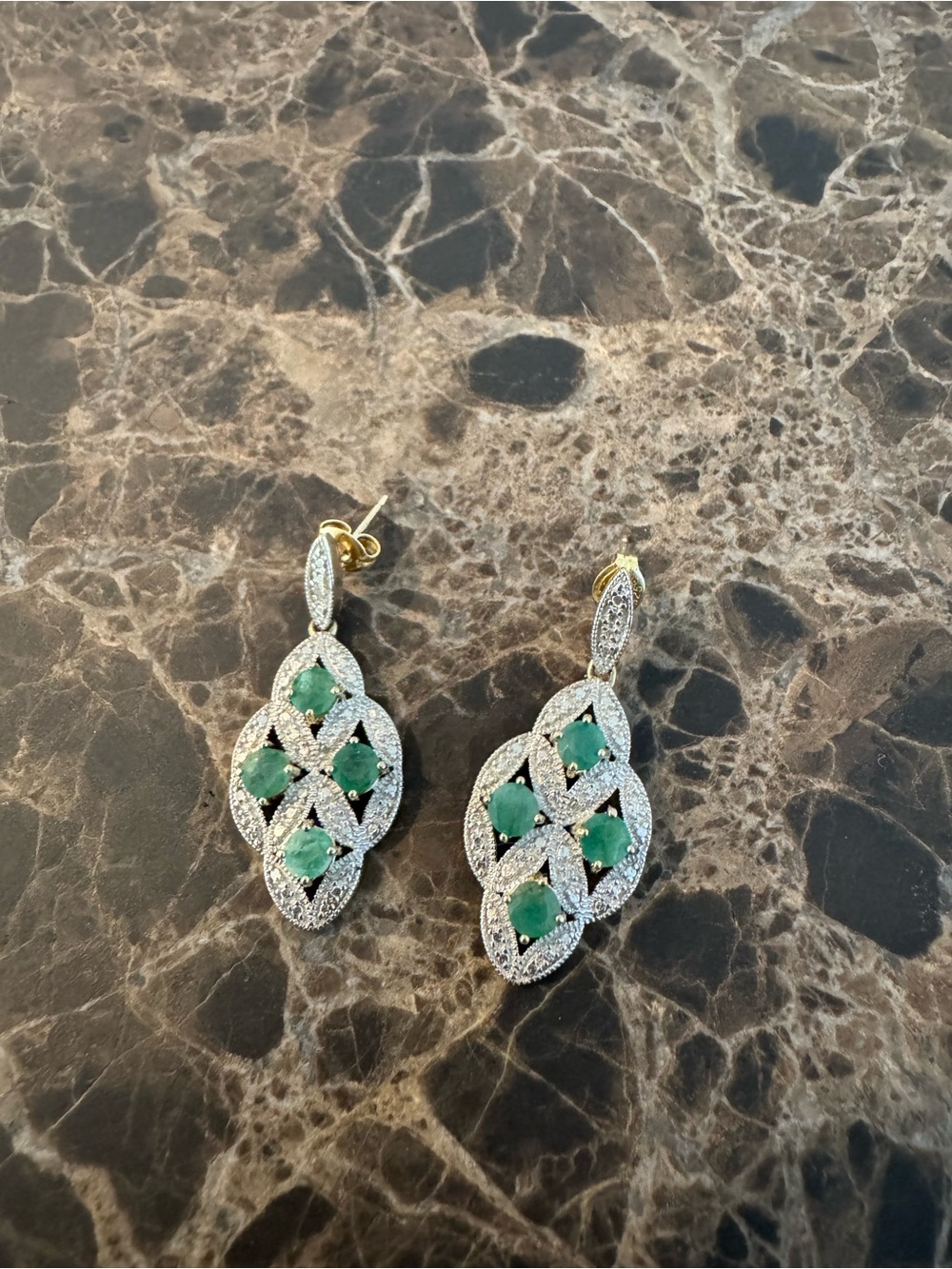 Emerald & Pavé Drop Earrings - Green Gemstone Jewelry